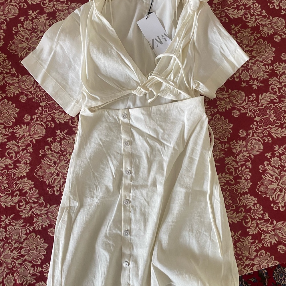 ZARA CUT OUT LINEN BLEND DRESS - Picture 7 of 16
